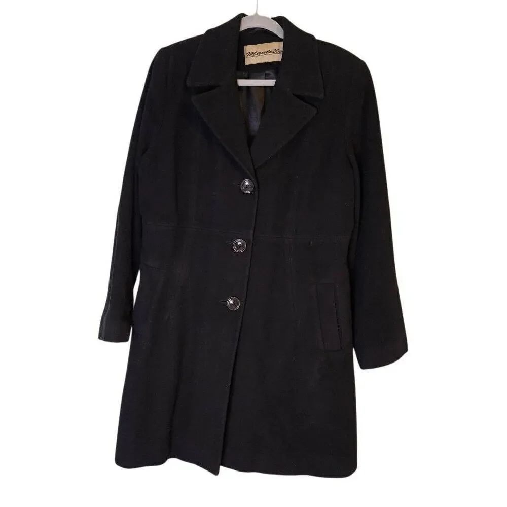 Mantello womens wool blend black dress coat. XL.